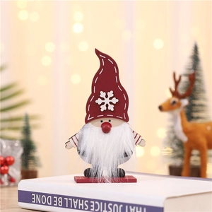 Gnome de Noël en bois avec bonnet rouge à flocons et barbe blanche pour décoration