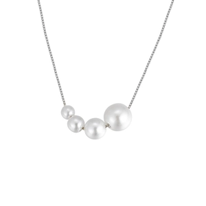 Elegant four pearl necklace with silver box chain and minimalist gradient design