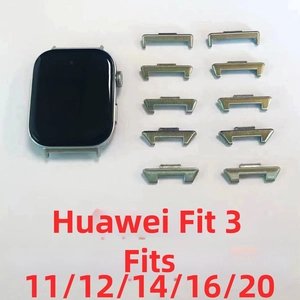 Detail view of various size adapters for Huawei Fit 3 stainless steel watch bands