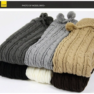 Winter 65cm thick cable knit over-knee warmers with pom-poms in various colors