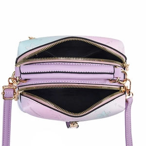 Top view of macaron gradient multi-compartment handbag with embossed floral pattern