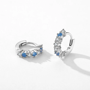 S925 sterling silver hoop earrings with blue and white zircon inlay for women