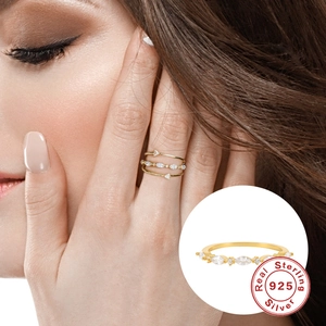 Luxurious S925 sterling silver ring with sparkling marquise and round cut diamonds