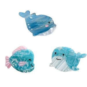 Cute acetate ocean animal hair claws set including blue, pink, and white fish shapes