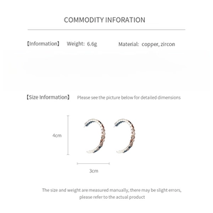 Tableau détaillé montrant des boucles d'oreilles zircon de 4cm x 3cm avec spécifications