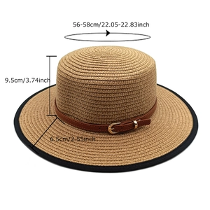 Chapeau de paille plat pour femme avec bandeau en cuir et guide des tailles de plage