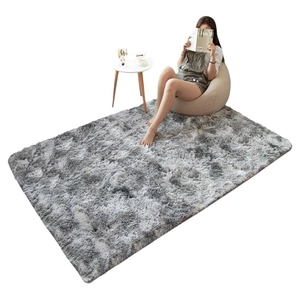 Modern grey tie-dye shaggy rug for living room with soft plush texture and gradient design
