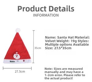 Tableau des tailles détaillé pour bonnet de Noël en flanelle rouge avec broderie Père Noël