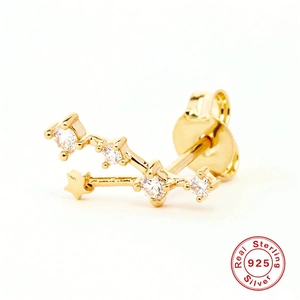 S925 sterling silver gold constellation stud earring with sparkling cubic zirconia accents