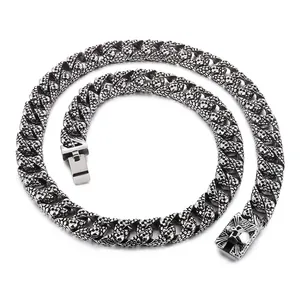 Collier Homme En Acier Inoxydable 316L Maille Cubaine Crâne Bijoux Gothique Punk Hip Hop Biker Chaîne En Métal Gravée