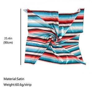 Western style satin silk square scarf with colorful striped pattern in blue red and white