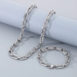 Stainless Steel Paperclip Link Chain Necklace And Bracelet Geometric Textured Jewelry Minimalist Unisex Trendy