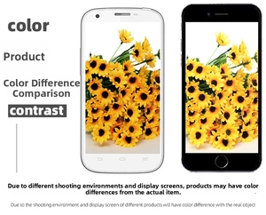 Comparison of screen color accuracy on black and white smartphones showing sunflowers
