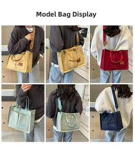 Collage di borse tote in tela in vari colori con grande capacità e tasche frontali