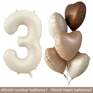 Detailed set of 40-inch cream number 3 and 18-inch heart balloons in earthy tones
