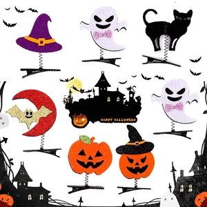 Barrettes à ressort Halloween avec motifs citrouille fantôme et chauve-souris pour fêtes