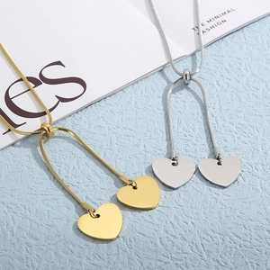 Adjustable heart pendant snake chain necklace in gold and silver stainless steel finish
