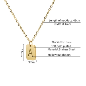 18K gold plated stainless steel initial A necklace with 45cm chain and hollow design