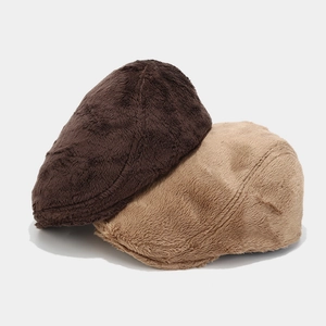 Newsboy Cap Faux Fur Plush Winter Warm Ivy Hat Solid Color Retro Flat Cap For Men And Women Casual Fashion