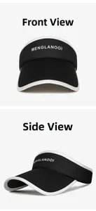 Close-up of black and white ice silk sun visor with MENGLANOOI lettering detail