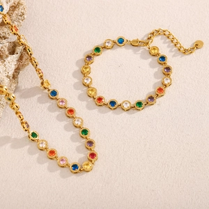 18K gold plated stainless steel jewelry set with colorful round zircon stones