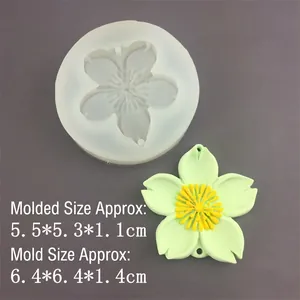 Moule en silicone fleur de cerisier pour cire et plâtre, taille finie de 5,5x5,3cm