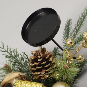 Golden Christmas candle holder with pine cones and glitter ornaments for holiday tables