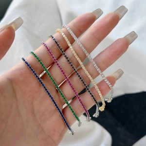 Close-up of tennis bracelets in six colors with 2mm cubic zirconia and claw setting