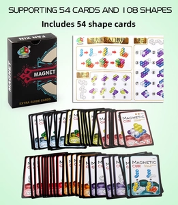 Detail of magnetic cube accessory set with 54 double-sided cards and instruction guide