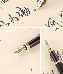 Macro detail of the metal engraved nib and golden trim on a professional business pen