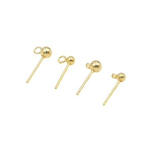 Set of four 14K gold plated ball stud earrings with hanging loops for DIY jewelry