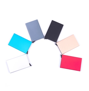 Slim aluminum RFID blocking wallets in six metallic colors with card pop-up slider button