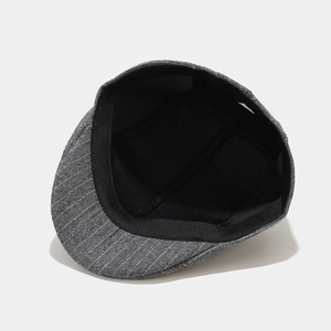British style grey striped flat cap with adjustable inner lining and elastic band