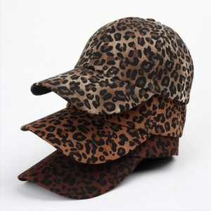 Vintage Leopard Print Baseball Cap Polyester Distressed Style Adjustable Sun Hat For Men And Women