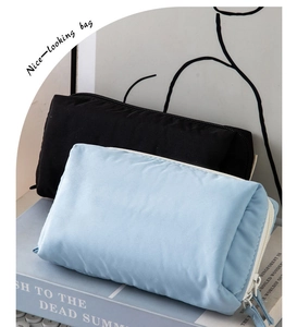 Minimalist black and light blue large capacity soft mesh stationery pouch duo