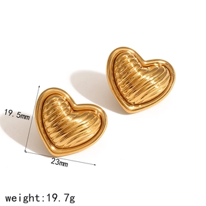 Two-tone 18k gold plated heart studs with brushed metal texture for women