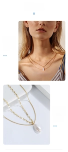 Detail of s925 silver double layer necklace with baroque teardrop freshwater pearl