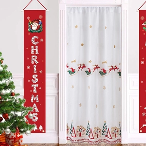 Rideau De Porte De Noël Brodé Renne Traîneau Maison En Pain D Epices Tulle Décoration De Fête Blanc
