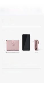 Detailed size specifications for pink PU leather short wallet with zip card holders