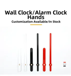 Minimalist quartz clock replacement needles in red, black, and white metal finish