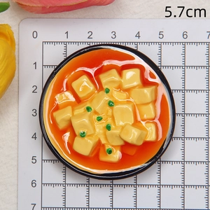 Close-up of 5.7cm resin hot pot food miniature with realistic mapo tofu texture