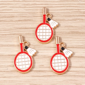 Pendentifs de raquette de badminton créatifs en émail rouge et blanc pour DIY