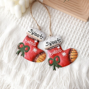 Nordic Christmas metal sock ornaments with Sweet Home text for holiday tree decoration