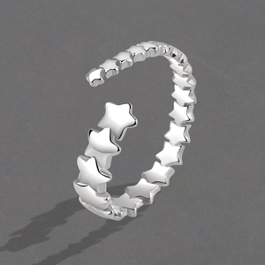 Korean Style Minimalist Star Copper Open Ring For Women Elegant Adjustable Silver Color Fashion Jewelry Everyday Accessories