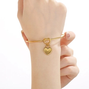 Stainless Steel Heart Charm Open Cuff Bangle Knot Design Minimalist Fashion Jewelry For Women