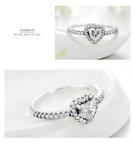 Macro view showing heart-shaped zircon and micro-pave crystals on s925 silver ring