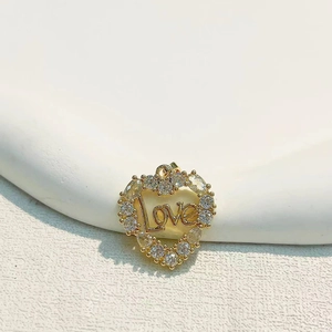Gold heart-shaped pendant with Love engraving and zircon inlay for DIY jewelry