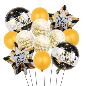 Kit ballons Nouvel An avec ballons en latex et aluminium or, noir et blanc