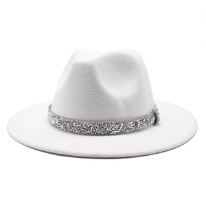 Classic white wool jazz fedora hat with elegant silver sequin band decoration
