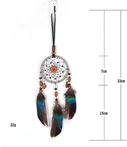 Detail view of handmade dream catcher dimensions showing total 33cm length and 22g weight